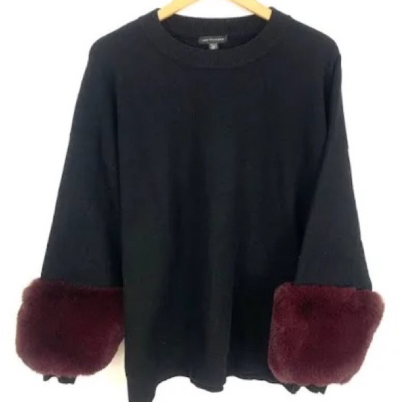 *ISO* SAKS FIFTH AVENUE FUR CUFF TRIM CREWNECK SWEATER - Picture 2 of 3